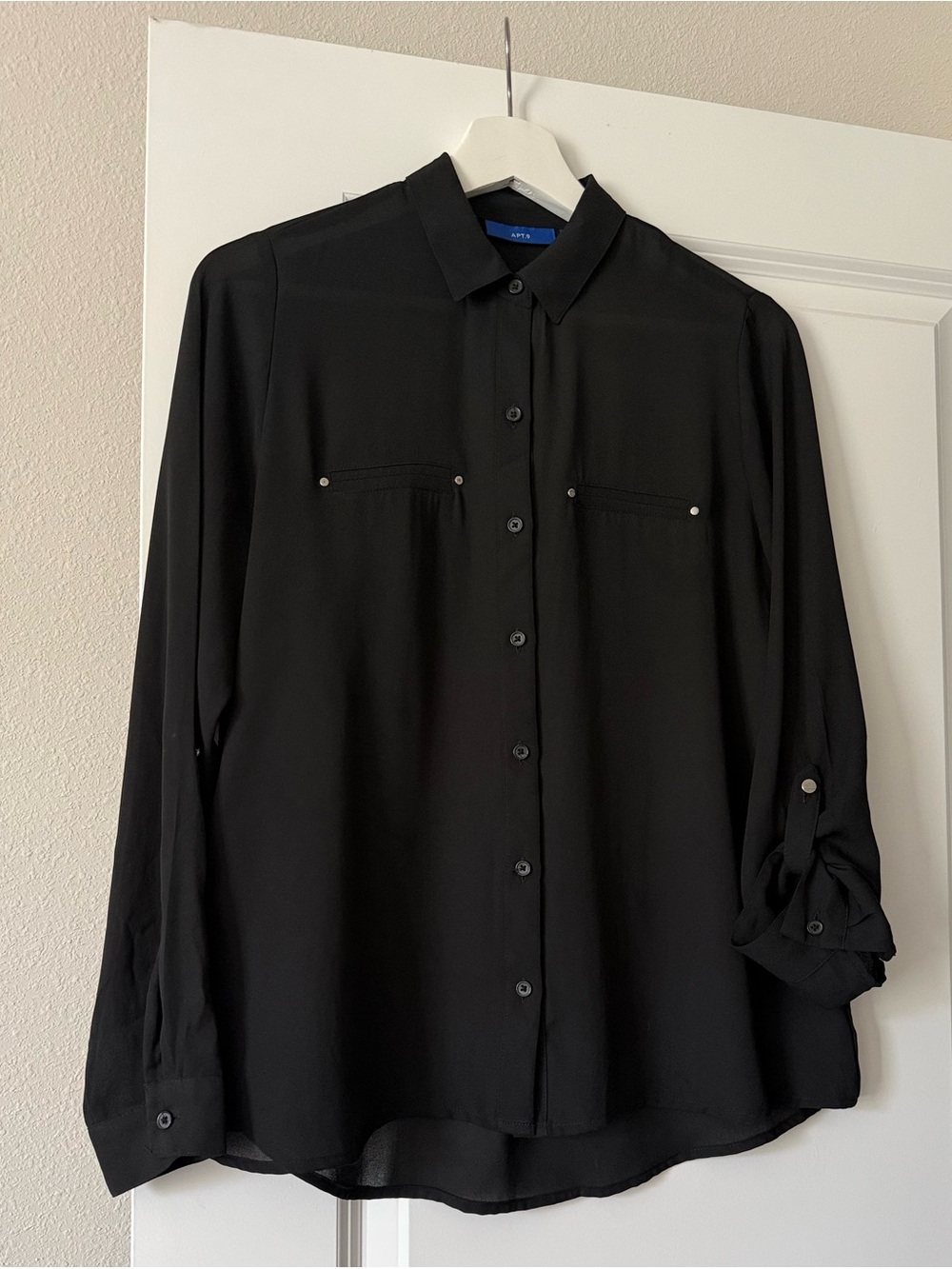 Apt. 9 Black Long-Sleeve Button Down Shirt with Chest Pockets